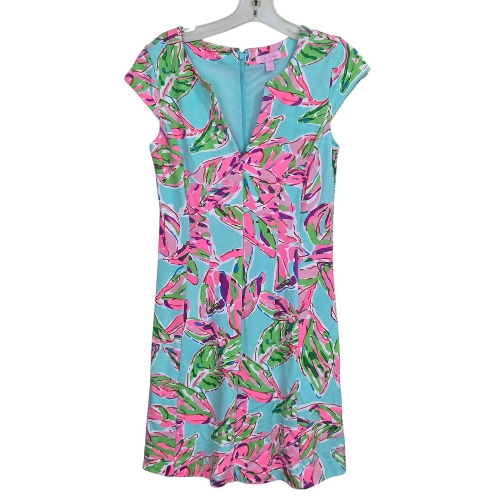 Lilly Pulitzer Briella Shift Dress In the Vias XS Blue Pink Tropical Palm‎ Leaf
